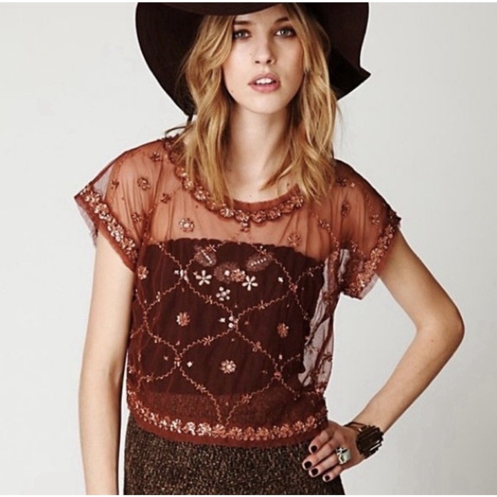 free people Mesh & Sequin Crop Top